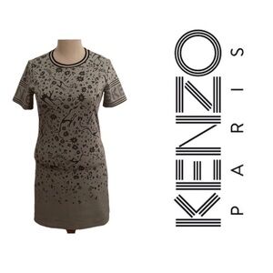 Kenzo Designer T-Shirt Dress Grey Logo Short Sleeve size L